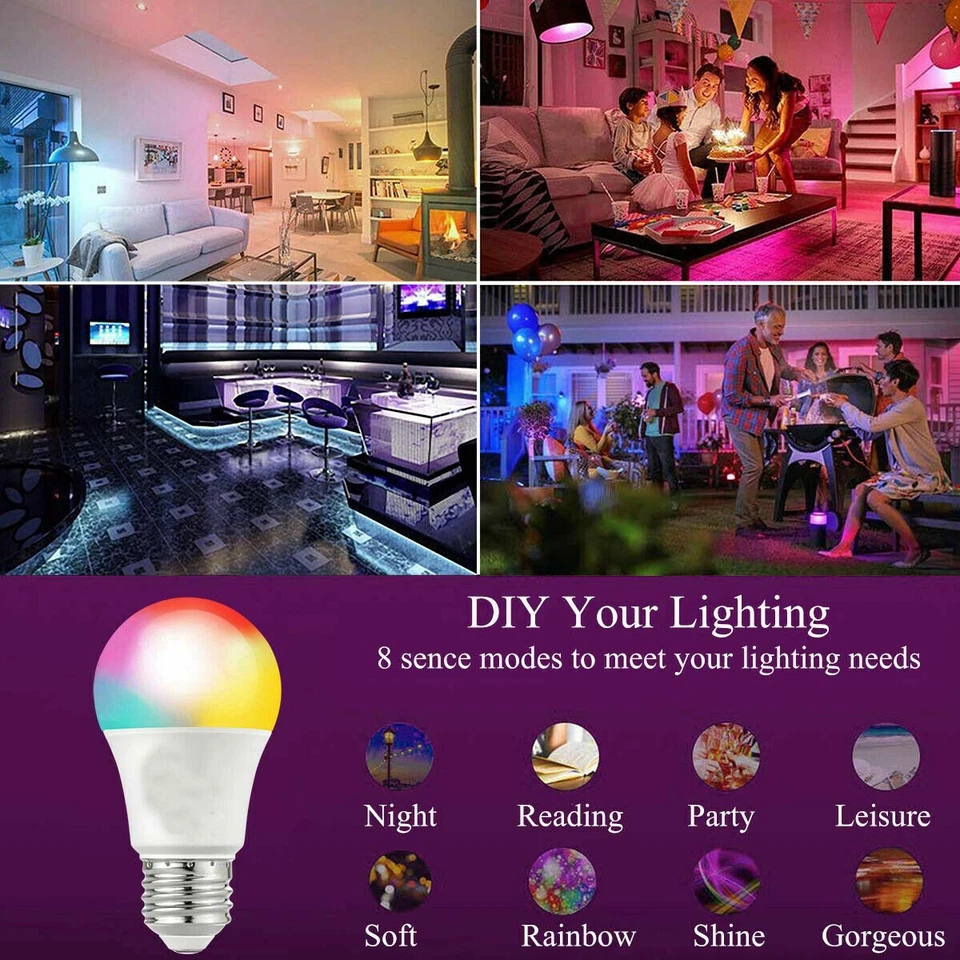 4Pack E27 3W RGB LED Light Bulb 16 Color Changing Lamp IR w/ Remote Control - Image 2 of 4