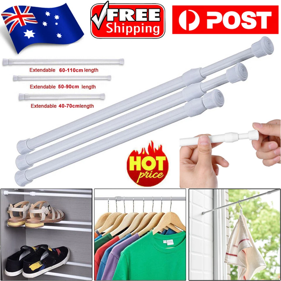 Telescopic Curtain Pole Spring Shower Rail Rod Tension Extendable Adjustable AU