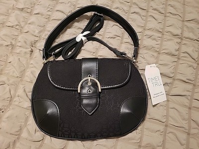 Womens Time And Tru East West Shoulder/buckle Bag Black Jacquard Pattern New...