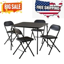 COSCO 5-Piece Folding Set with Card Table and 4 Vinyl Padded Chairs, Black