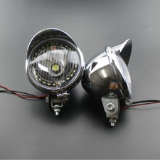 Universale Moto Cromato Faro anteriore a LED con faro fendinebbia Cafe Racer ATV