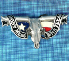 Longhorn Skull Dont Mess With Texas Belt Buckle Flag Pewter Vtg 90s GAP .XTT203