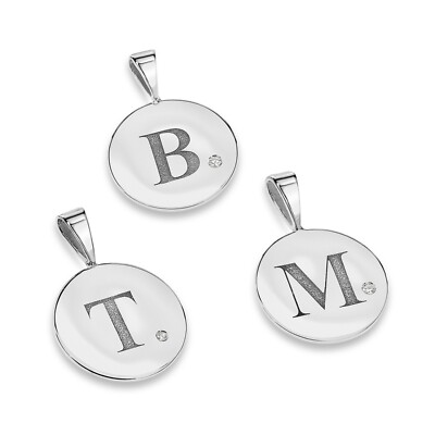 Initiale Bettelkette Diamant 0,03Ct 18k vergoldet 925 Silber klassisches Medaillon
