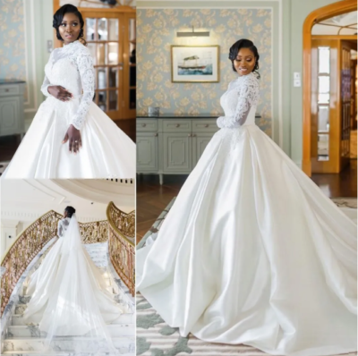 African Lace Long Sleeves Beaded Wedding Dresses High Neck Sequined Bridal Gowns | eBay African Lace Long Sleeves Beaded Wedding Dresses High Neck Sequined Bridal Gowns | eBay