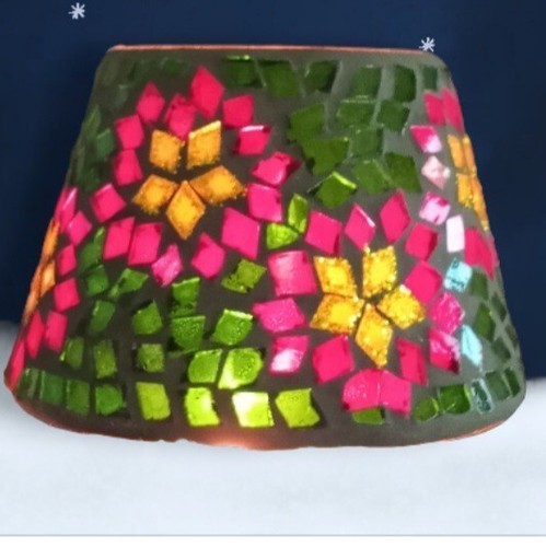 Christmas Poinsettia Glass Mosaic Candle Jar Shade Home Interiors - Picture 5 of 21