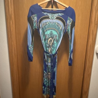 Versace Collection Women s Blue Green Medusa Floral Satin Sheath Dress 40