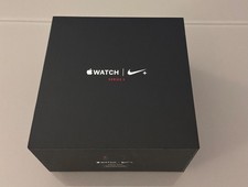 Apple Watch Nike + Series 3 38mm Black face with black Nike sports loop strap.