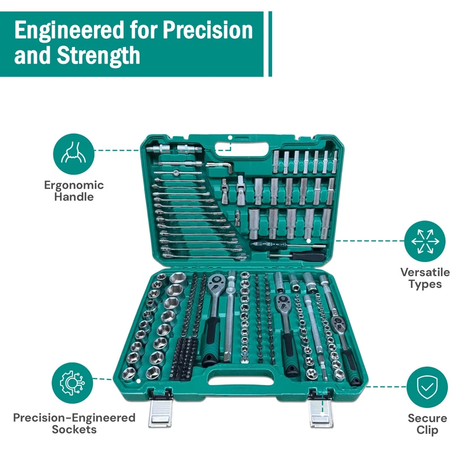 216PCS Socket & Ratchet Wrench Set CR-V Steel 1/4" 3/8" 1/2" Drive Tool Kit - Image 3 of 4