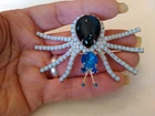 Vintage Large Prong Set  Pin Spider Costume Jewelry Brooch Siver Foiled