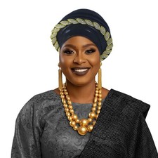 African Turban Headtie Women Nigerian Multi-Layer Rhinestone Cap Wedding Bonnet