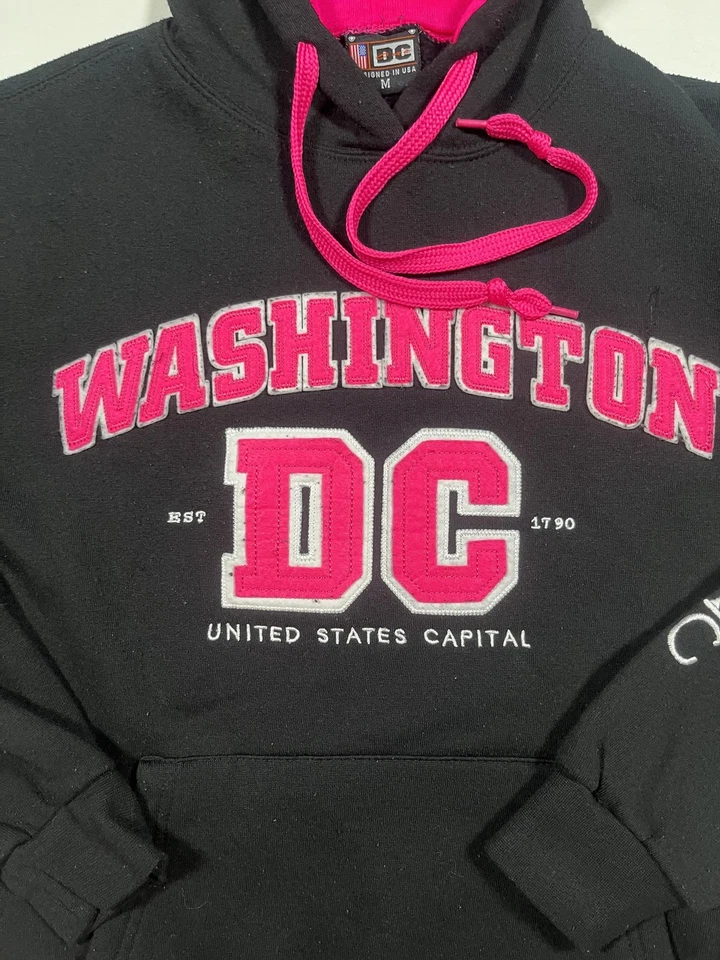 Washington DC Sudadera con Capucha Mujer Mediana Negra Rosa Pullover Sudadera Polar Foto 4 de 4