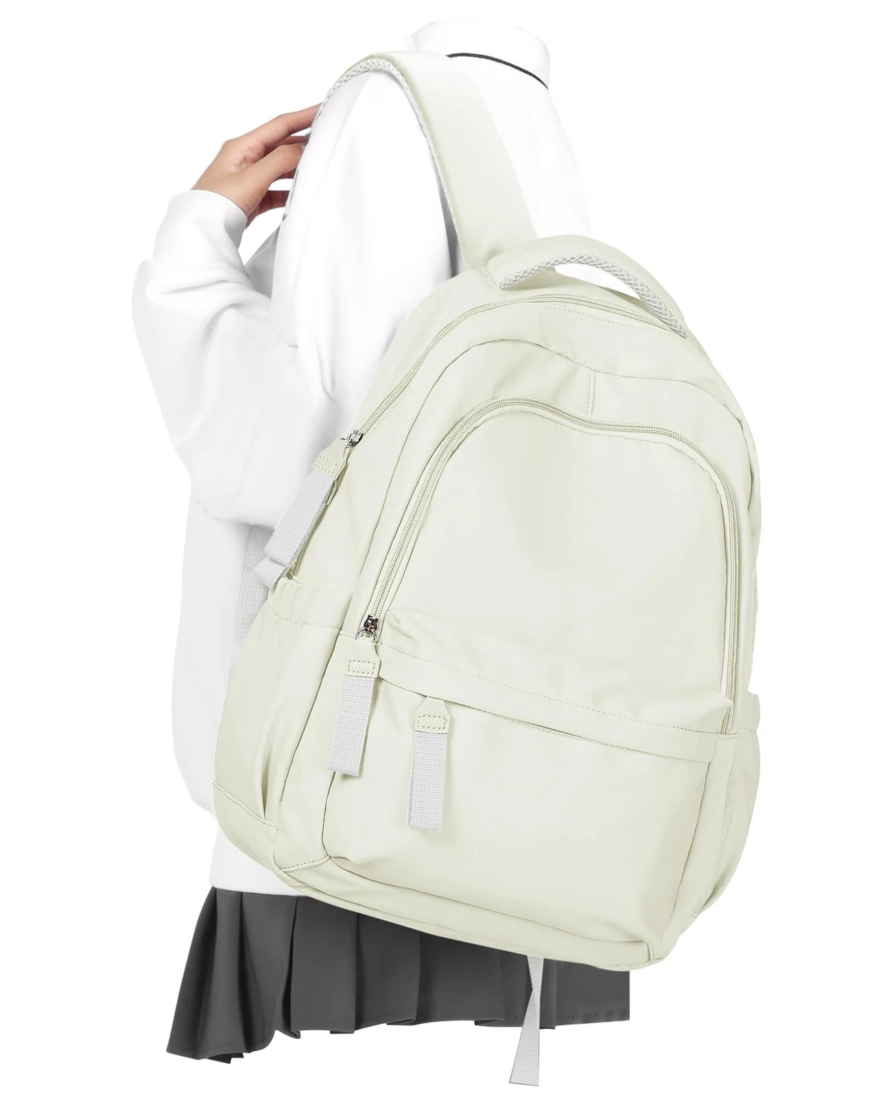 Beige Small Aesthetic Lightweight Travel Daypack Backpack Fits 14 Inch Laptop