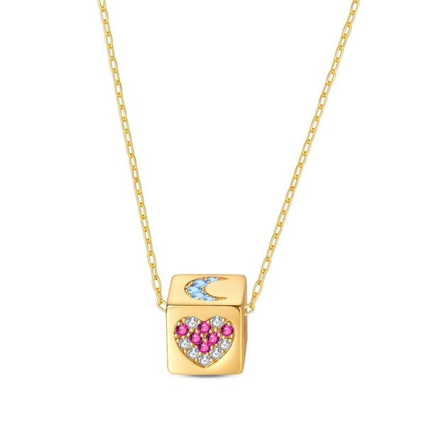 Alternate view of Pandach 14k Gold Plated Dice Pendant Necklace For Women Lucky Jewelry Gifts