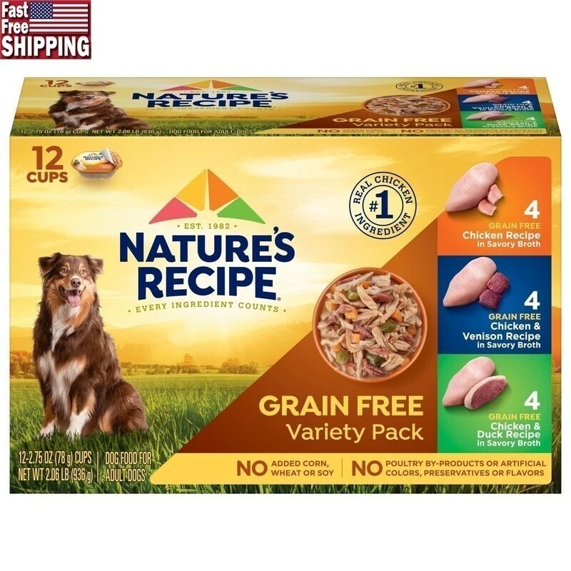 Grain Free Wet Dog Food Variety Pack Real Chicken Duck Venison 12 Cups 33 oz New