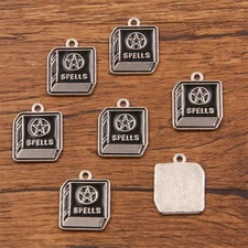 6/15PCS Silver Tone Black Enamel SPELL Book Charm Pendant 17X21mm HYG40