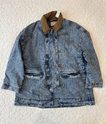 NEW We The Free Sweet Talk Denim Barn Coat Medium Chore Jacket Fireman Hooks