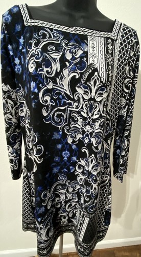 White House/Black Market Size M Artsy Mini Tunic Dress 3/4 Sleeve