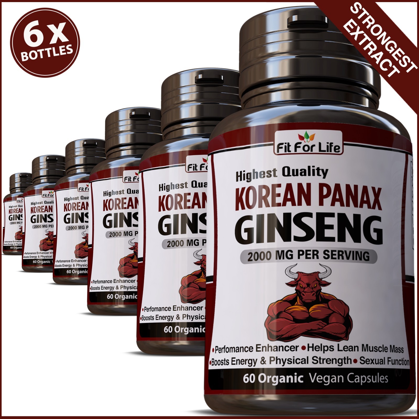 360 Capsules Pure Red Korean Panax Ginseng Male Enhancement Stamina Libido Pills