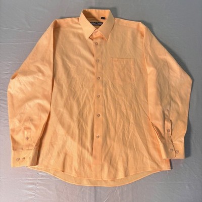Giorgio Armani Mens Peach Orange Textured Long Sleeve Button Up Dress Shirt 17.5