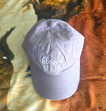 Embroidered "Blessed Mama" Gray Women s Adjustable Cotton Twill Baseball Cap