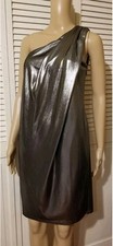 Vince Camuto Size 6 Silver Pewter Shimmer Party Dress One Shoulder Sexy 