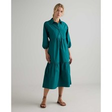 Quince Poplin Tiered Midi Tunic Dress Sz M Teal 100% Organic Cotton 3/4 Sleeve