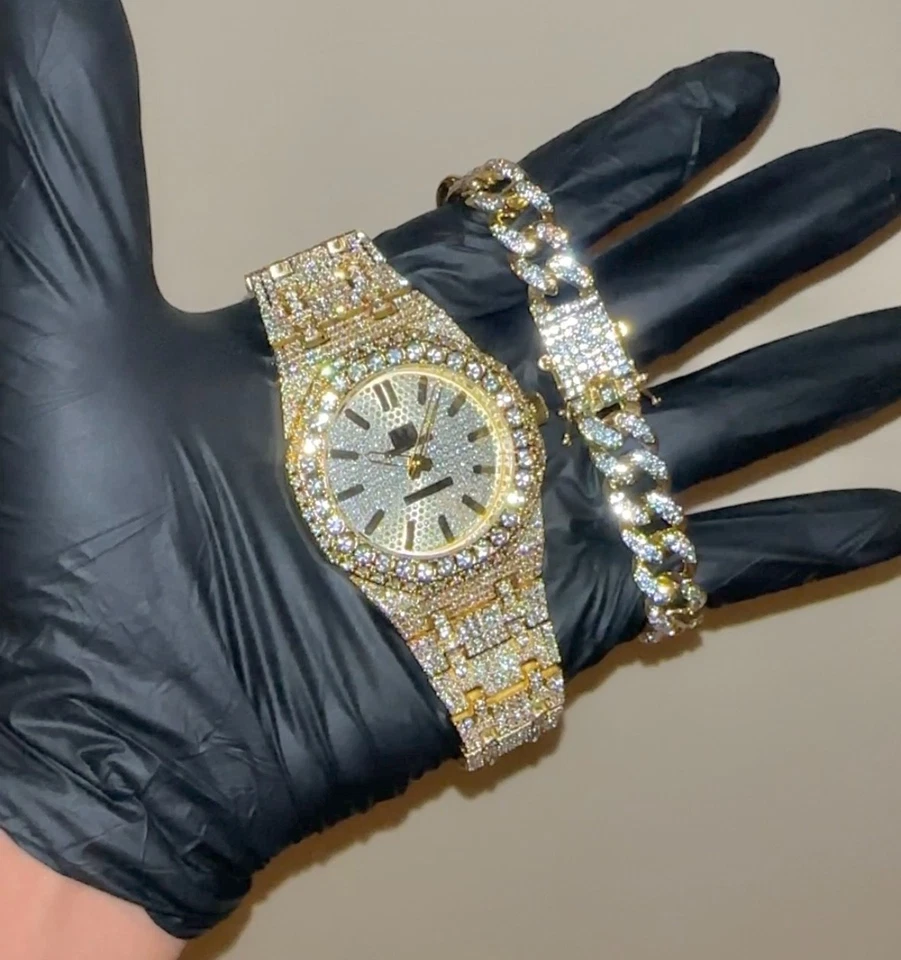 18k Gold/White Gold Unisex Octagonal ICED-OUT Bustdown Personalized Custom Watch - Image 3 of 4