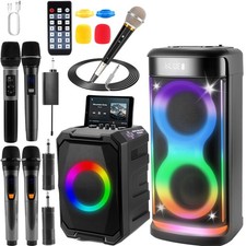 Portable Party Speaker with Wireless Mic Remote LED Light Party