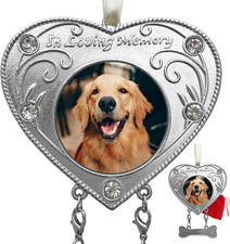 Dog Sympathy Photo Christmas Ornament - in Loving Memory - Engravable - Heart Sh