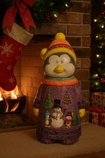 Rare Vintage Signed Christmas 18” Ceramic 3D Holiday Whimsical Penguin Statue