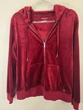 Calvin Klein Full Zip Deep Red Velour Zip Hoodie Soft Casual, size Large