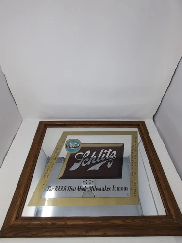 Vintage Schlitz Beer Bar Mirror Framed Advertising Sign 1954 Milwaukee
