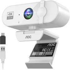 White 4K Webcam for PC with Microphone, Computer Camera with Noise