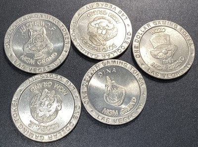 MGM Grand Las Vegas One Dollar Token Lot-1993 Set Of 5- Characters
