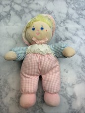 Vintage Bantam Plush Baby Doll Rattle Pink Blue Gingham 11" Soft Stuffed Toy
