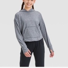 Girls All In Motion Soft Stretch Hoodie L 10/12 Heathered Black Retail 22 NWT