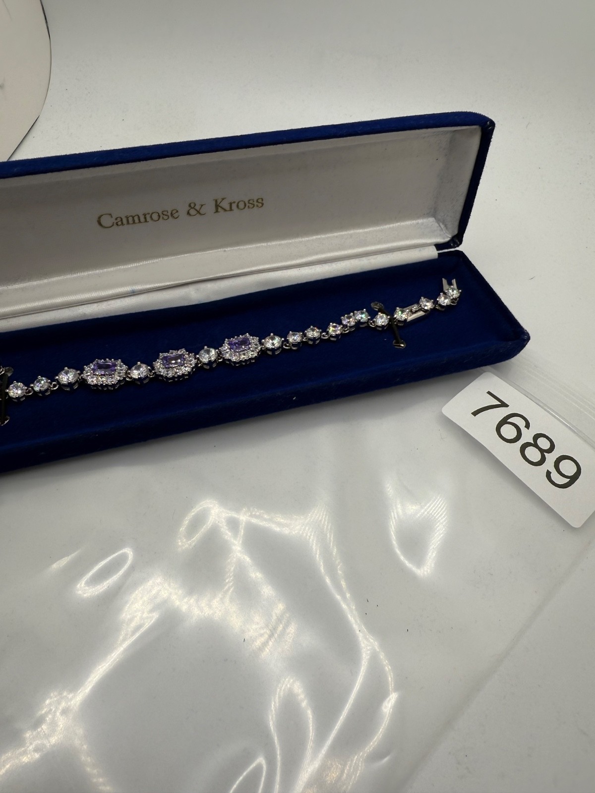 Vintage Camrose Kross  JBK Kennedy Purple Rhinestone Bracelet 7"