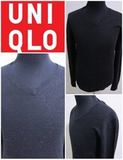 UNIQLO V Neck Jumper 100% Wool Black Chest 36/38 Size S SKU Y14349