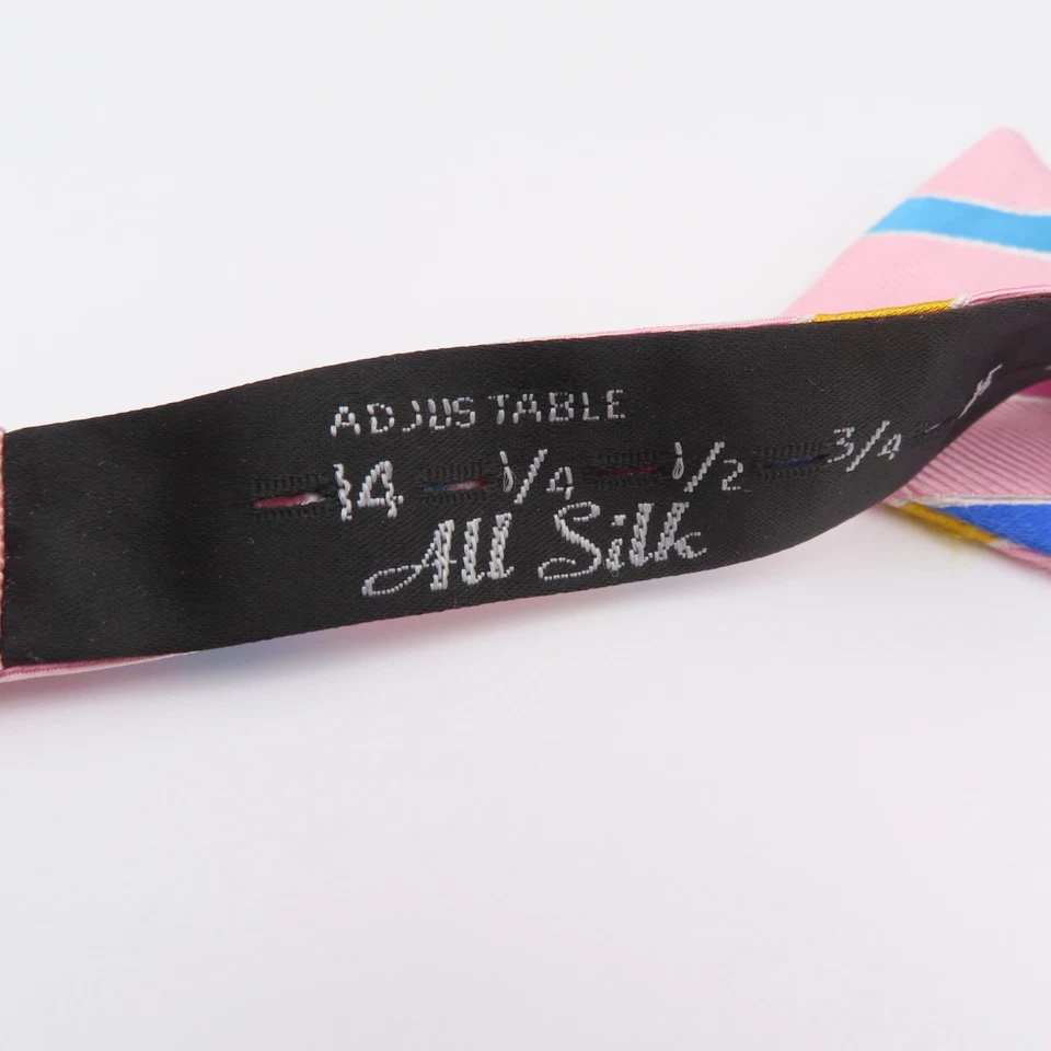 Pajarita Bruno Piattelli seda rosa azul rayas 2,75" de ancho Foto 3 de 4
