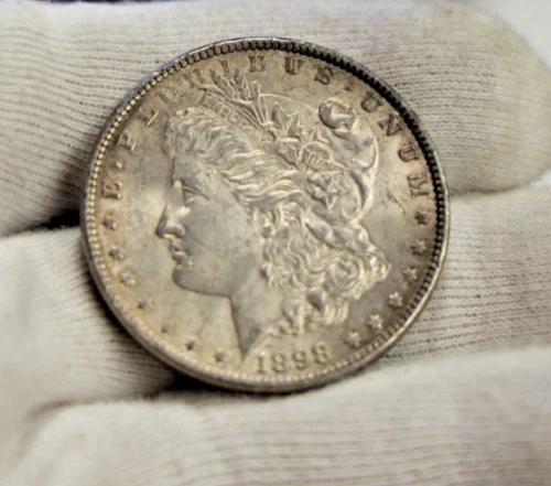 1898 US Morgan Silver Dollar $1 AU (Cleaned)