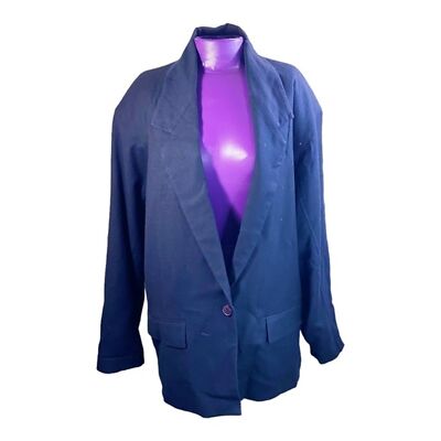 Adolfo International vintage dark navy women s wool blazer jacket 10