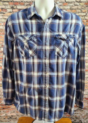 Nautica Jeans Co. Snap Up Long Sleeve Lightweight Blue Plaid Shirt Men's Medium