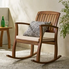 Sadie Outdoor Acacia Wood Rocking Chair with Cushion
