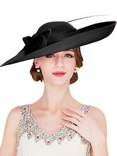 Ladies Sinamay Church Fascinators Hat For Women Big Wide Brim Hats With Feather