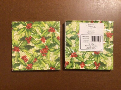 C.R. Gibson Christmas Beverage Napkins Paisley Holly Valerie Lemme 32 Napkin New