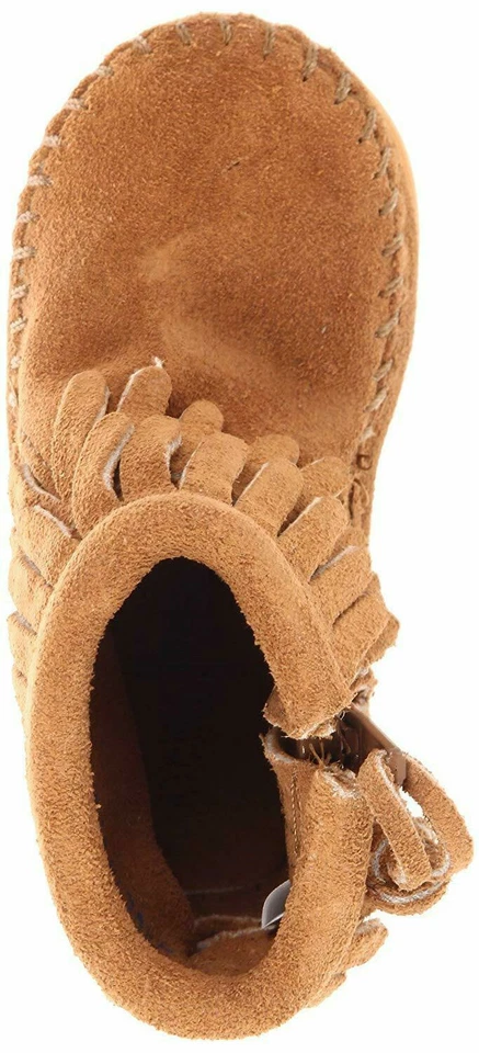 New Minnetonka Baby Double Fringe Side Zipper Taupe Suede Bootie Size US 2 M - Image 4 of 4
