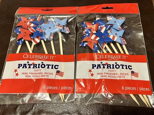 TWO America 4th of July Mini Pinwheel Picks Party Celebrate It Patriotic