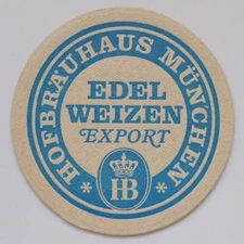 set of four (4) HOFBRAUHAUS MUNCHEN Edel Weizen Export beer coasters—never used