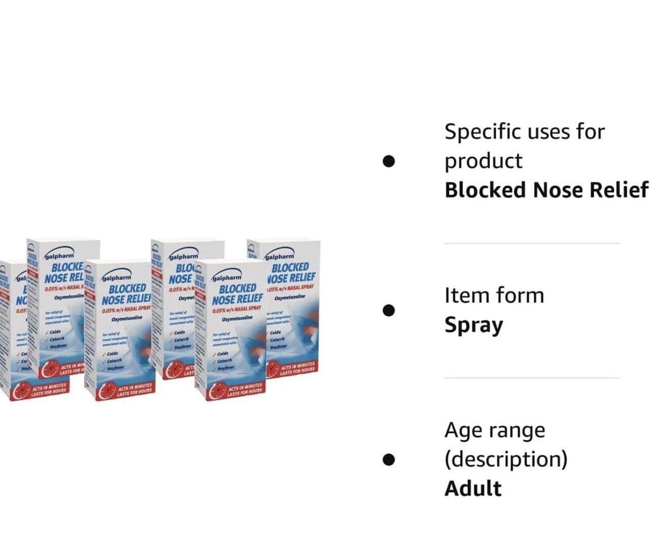6 x GALPHARM Blocked Nose Relief Nasal Spray Grelly UK