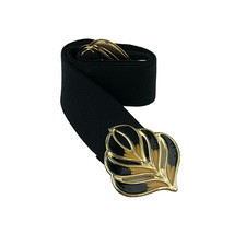 Vintage 80s Black Gold Stretch Enamel Metal Hook Clasp Peacock Feather 31"